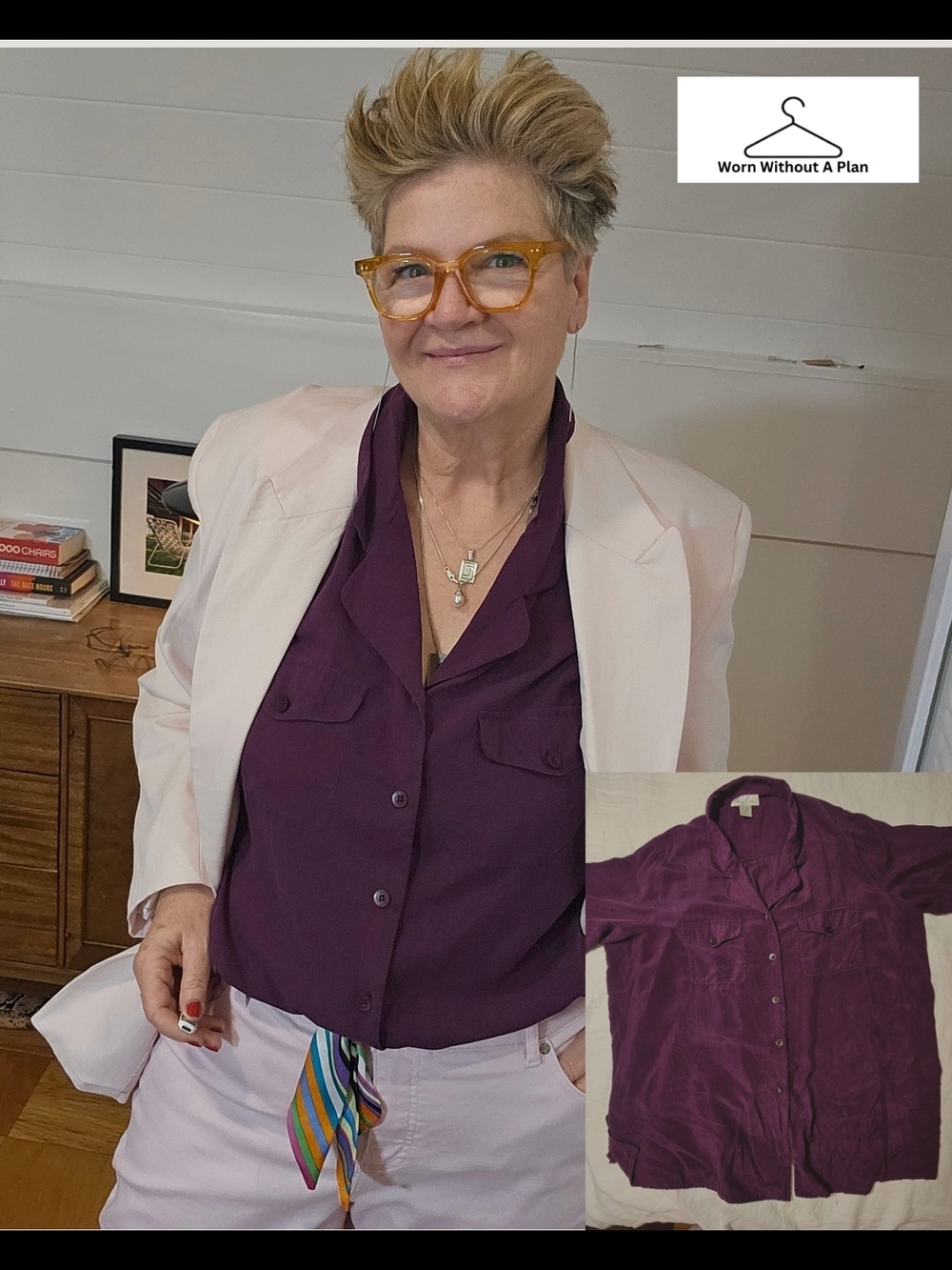 Purple Silk Anne Carson Button-Front Women's Top Size 3X